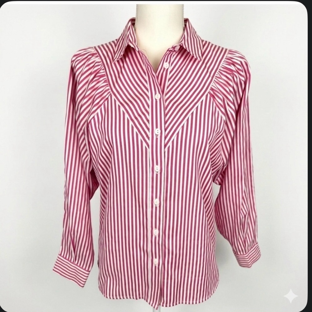 NWT Esqualo Women’s Button Up Shirt Pink White Stripes Size 4 Feminine Preppy